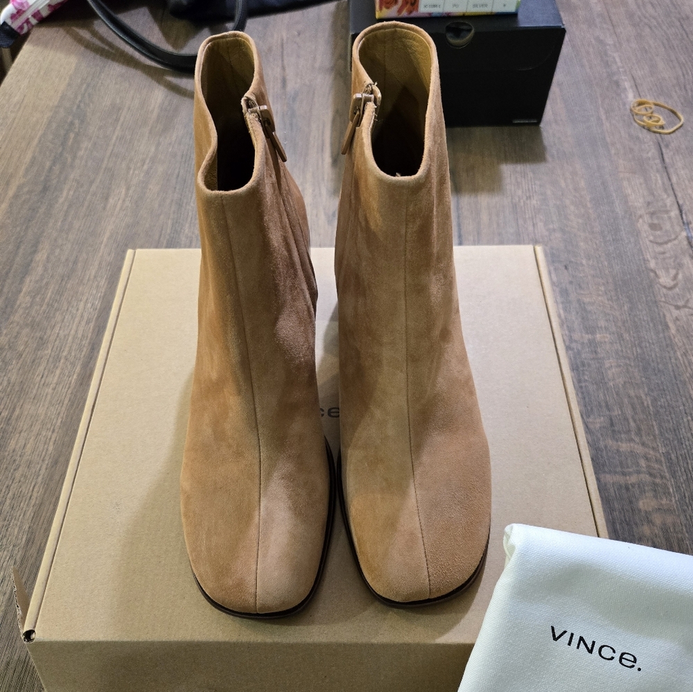 Vince Tan Suede Ankle Booties
